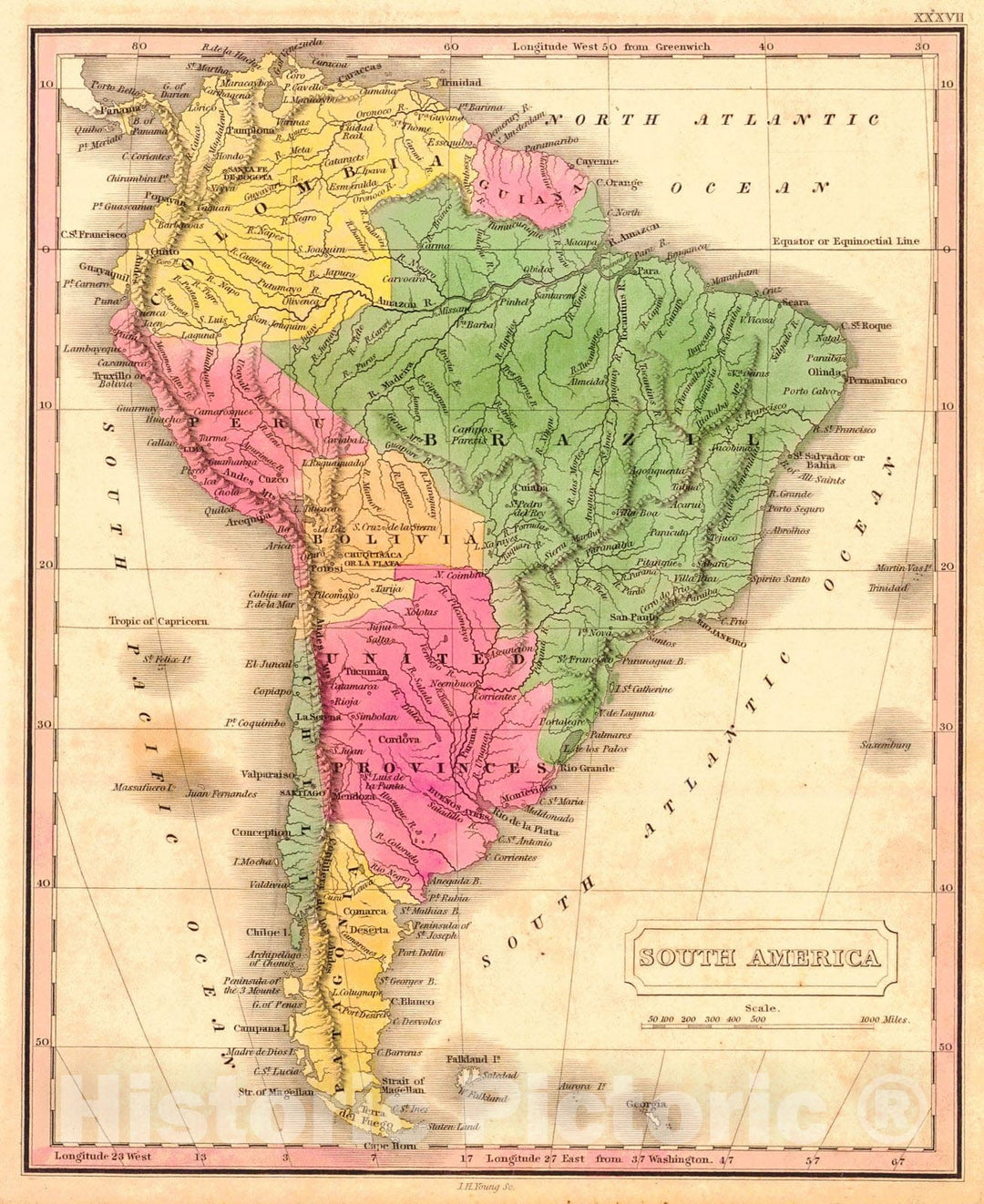 Historic Map : 1828 South America : Vintage Wall Art