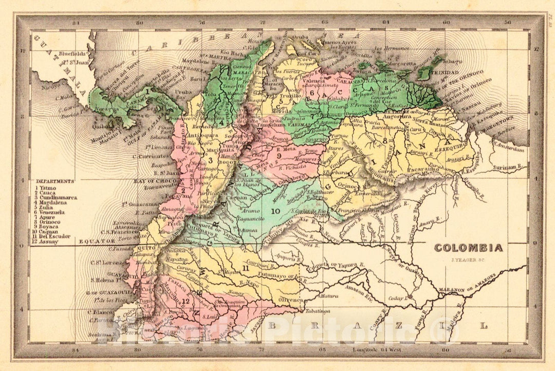 Historic Map : 1832 Colombia : Vintage Wall Art