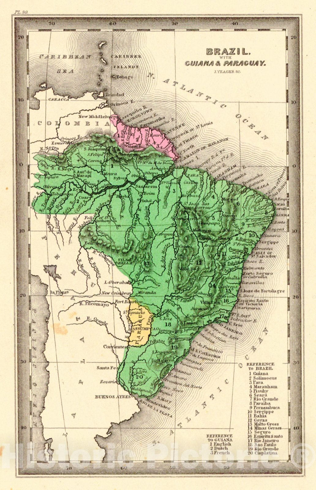 Historic Map : 1832 Brazil, with Guiana & Paraguay : Vintage Wall Art