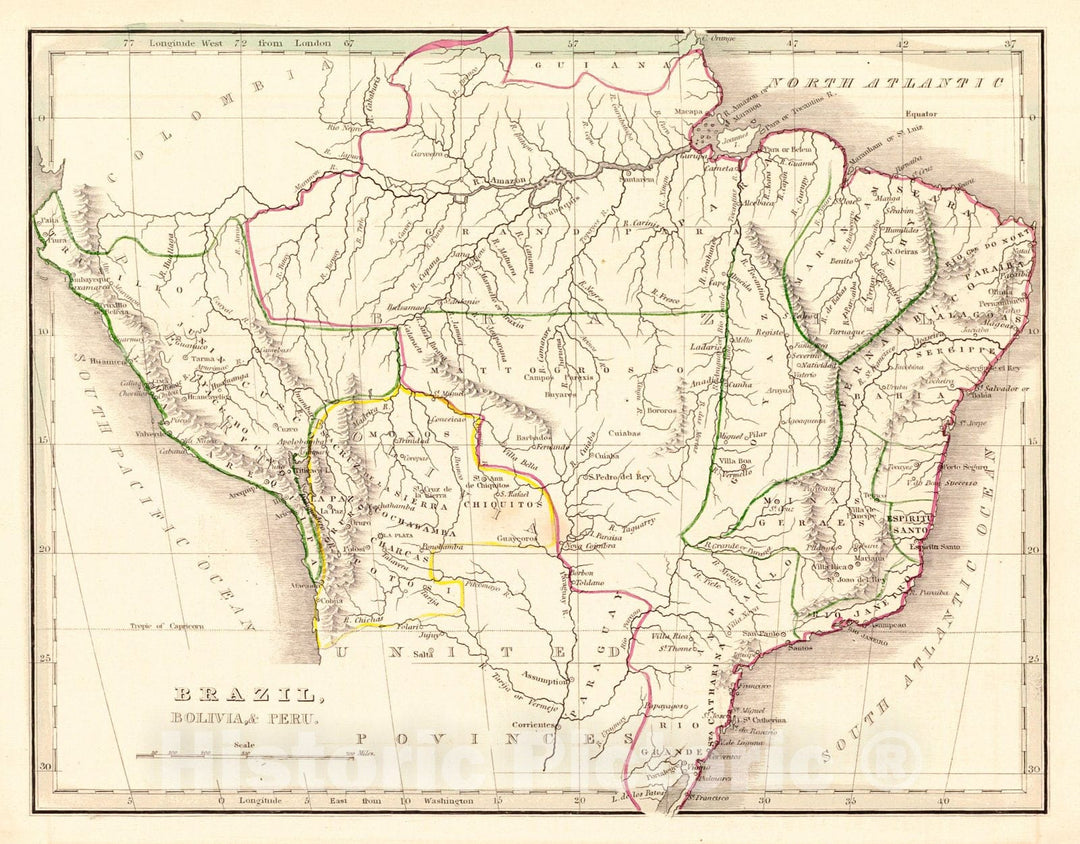 Historic Map : 1835 Brazil, Bolivia & Peru : Vintage Wall Art