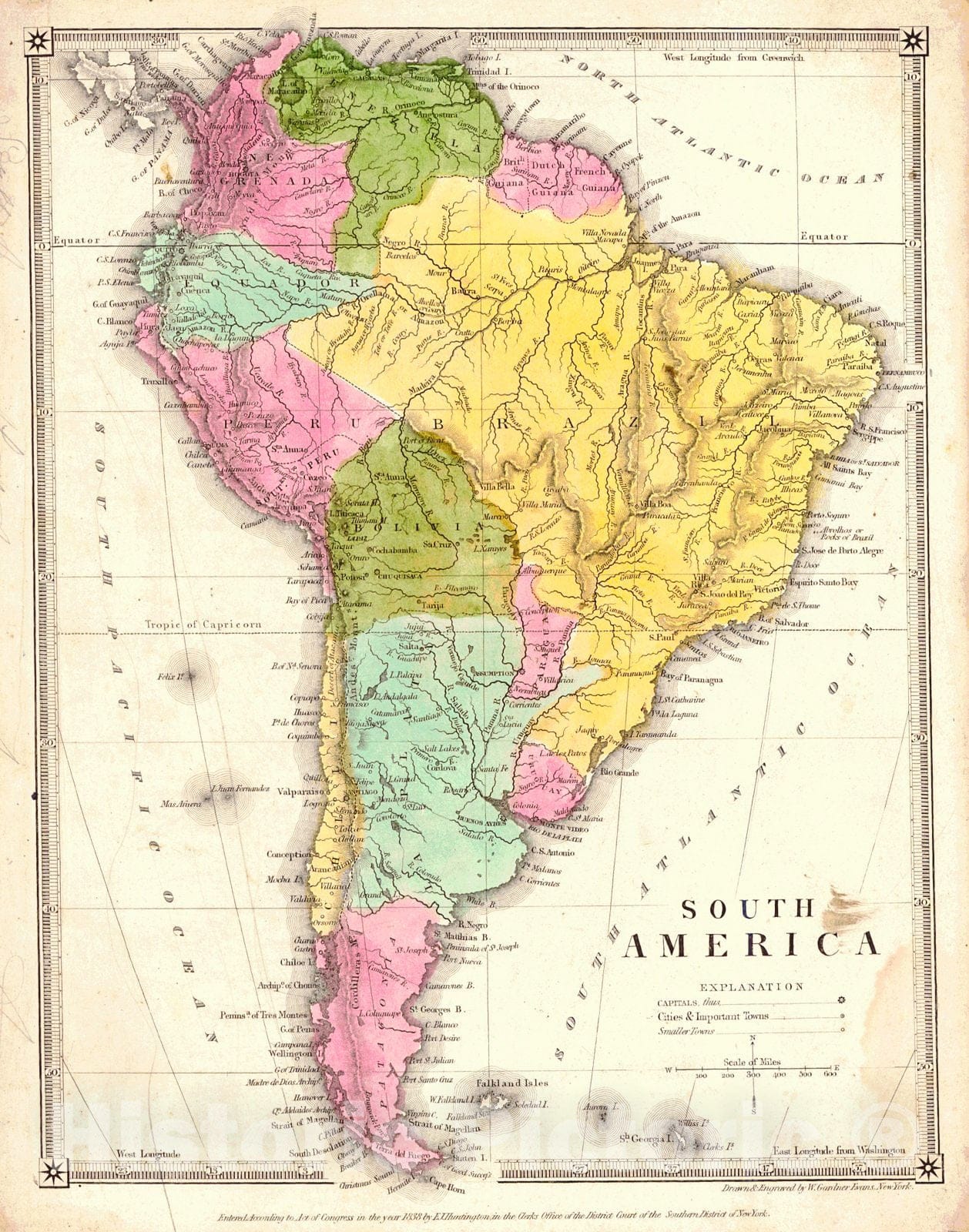 Historic Map : 1838 South America : Vintage Wall Art