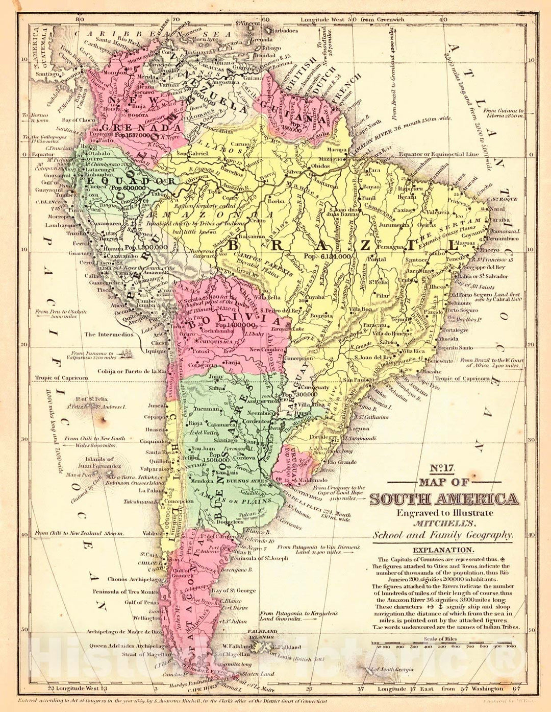 Historic Map : 1839 Map of South America : Vintage Wall Art