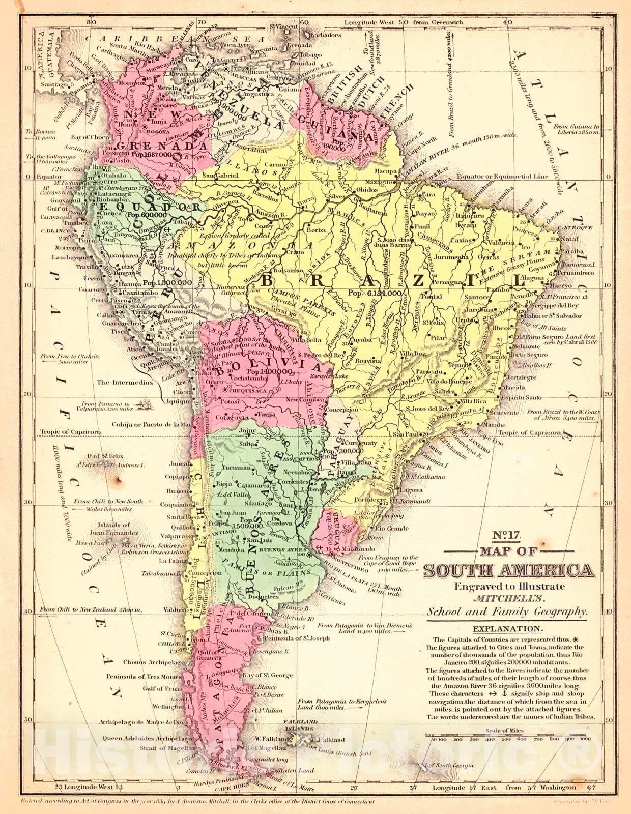 Historic Map : 1839 Map of South America : Vintage Wall Art