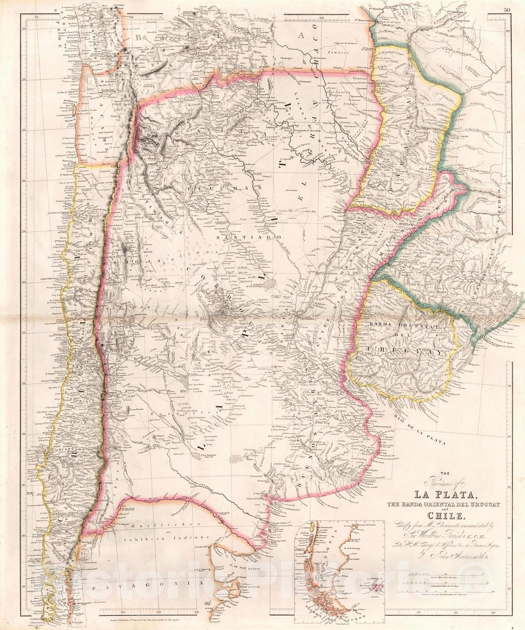 Historic Map : 1842 The Provinces of La Plata, The Banda Oriental de Uruguay and Chile : Vintage Wall Art