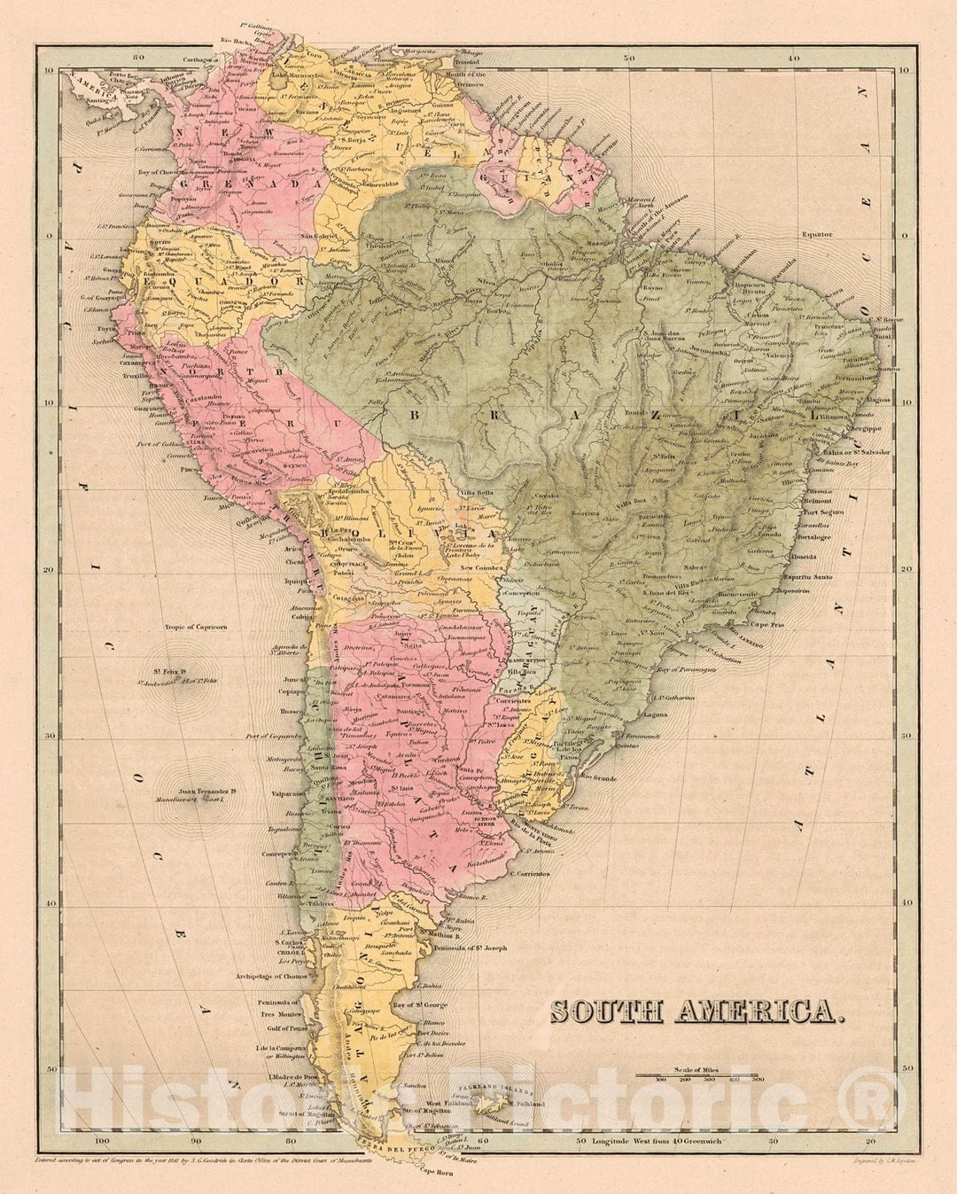 Historic Map : 1843 South America : Vintage Wall Art