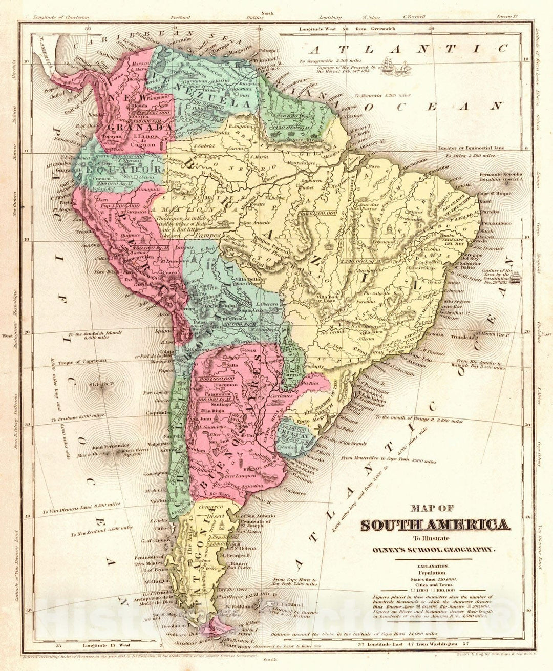 Historic Map : 1844 Map of South America : Vintage Wall Art