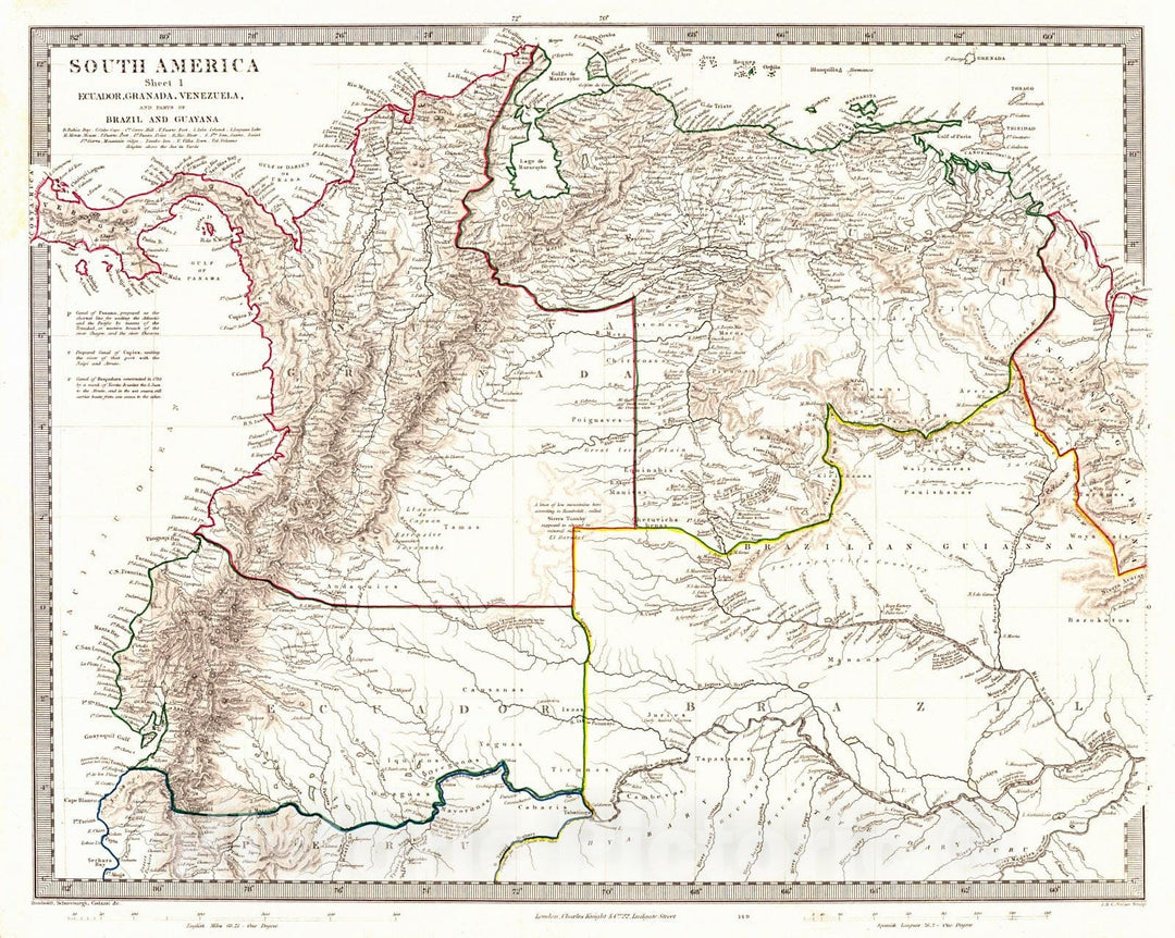 Historic Map : 1846 South America Sheet I, Ecuador, Granada, Venezula, and Parts of Brazil and Guayana : Vintage Wall Art