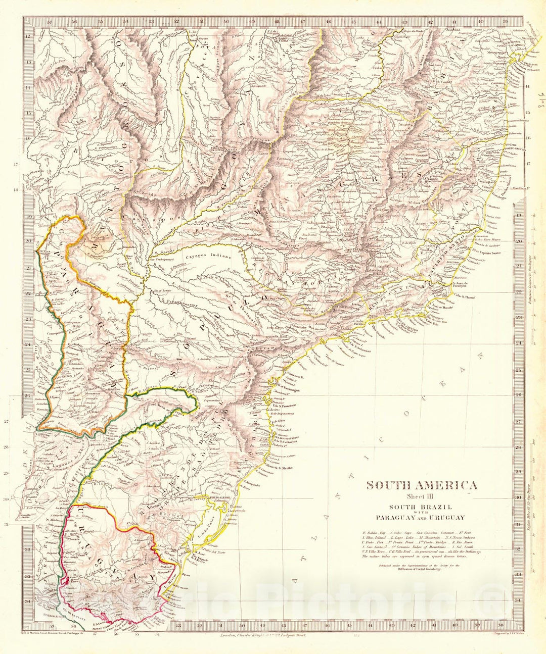 Historic Map : 1846 South America Sheet III, South Brazil with Parauay and Uruguay : Vintage Wall Art