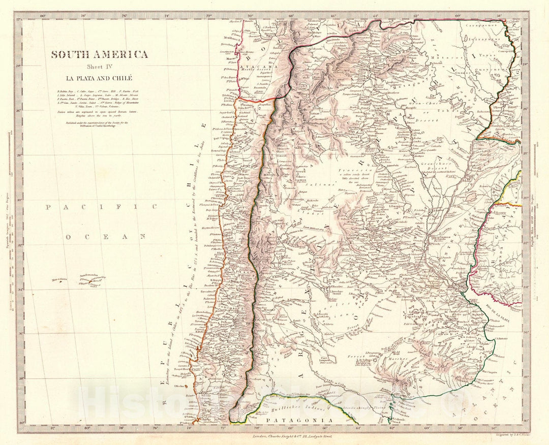 Historic Map : 1846 South America Sheet IV, La Plata and Chil&eacute; : Vintage Wall Art