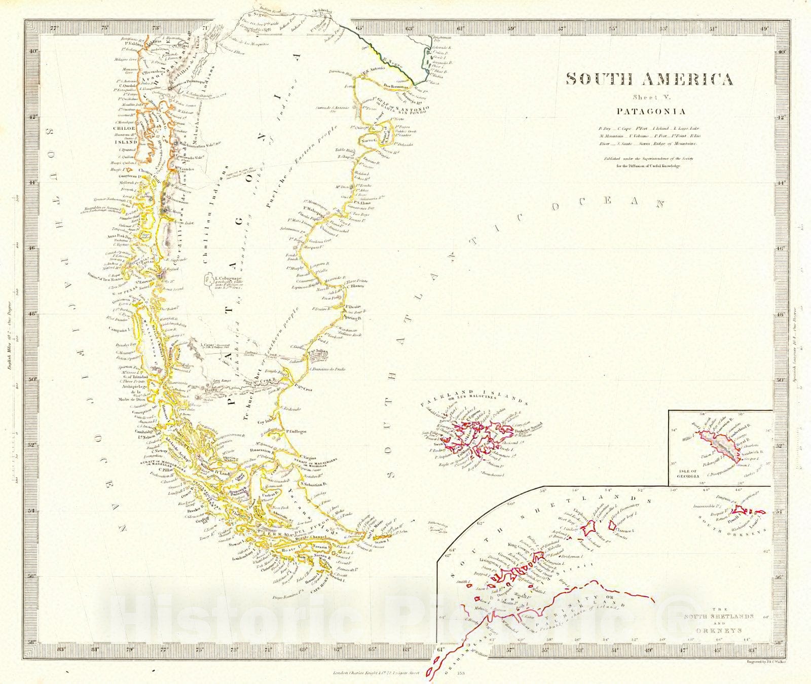 Historic Map : 1846 South America Sheet V, Patagonia : Vintage Wall Art