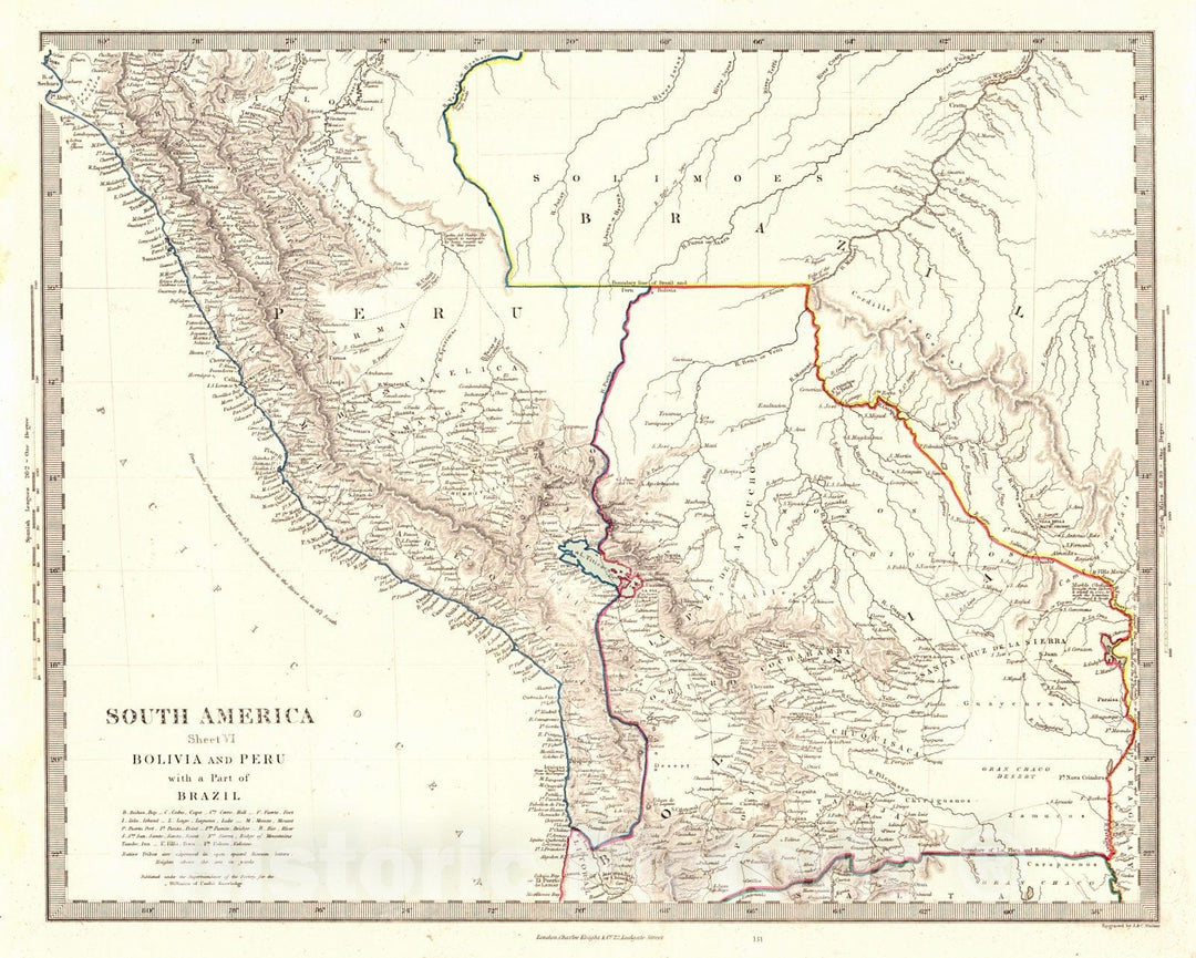 Historic Map : 1846 South America Sheet VI, Bolivia and Peru with Part of Brazil : Vintage Wall Art