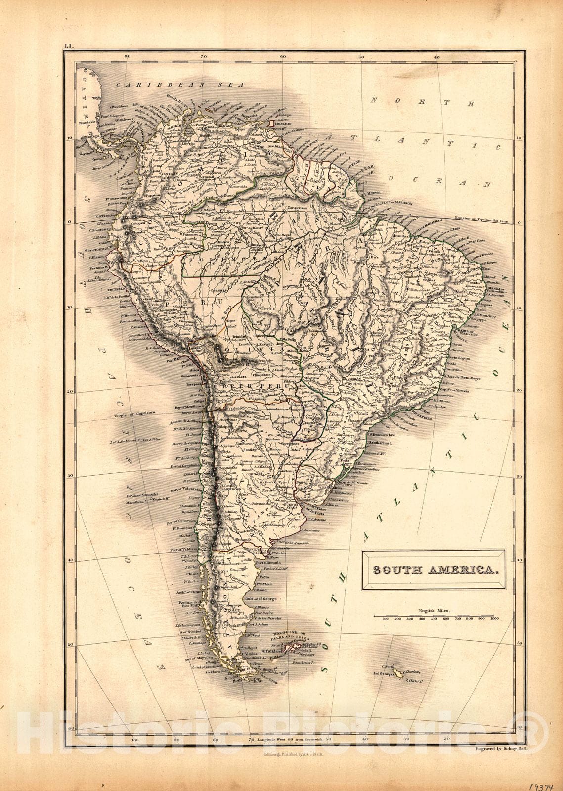 Historic Map : 1847 South America : Vintage Wall Art