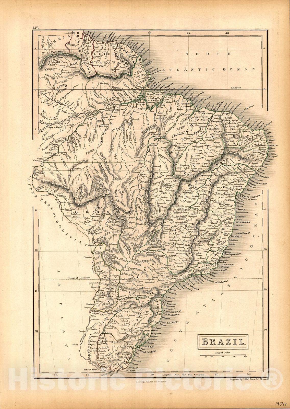 Historic Map : 1847 Brazil : Vintage Wall Art