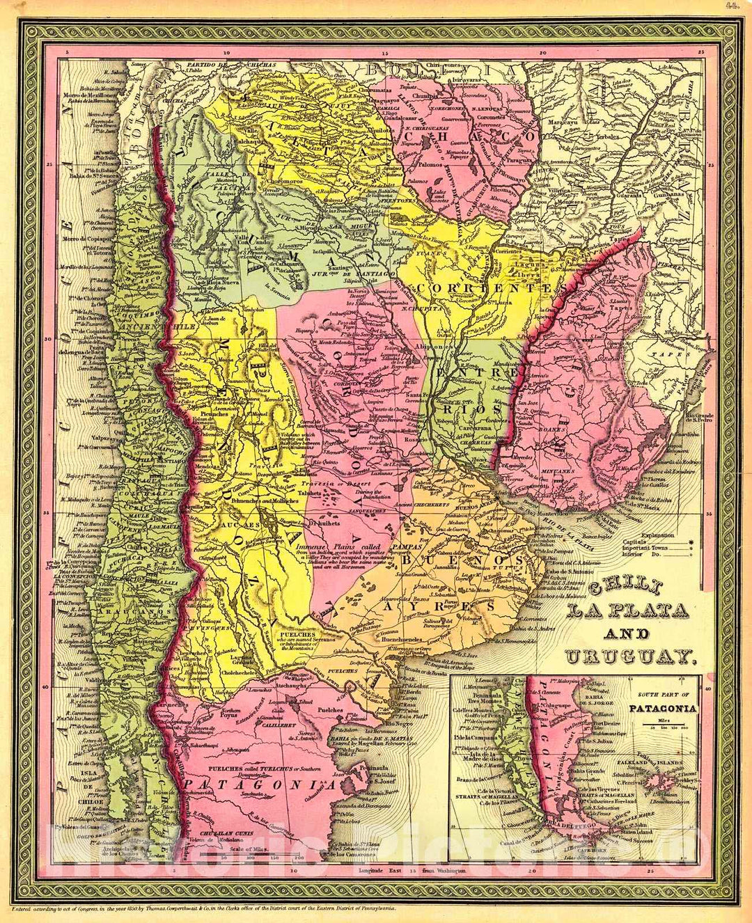 Historic Map : 1850 Chilli, La Plata, and Uruguay : Vintage Wall Art