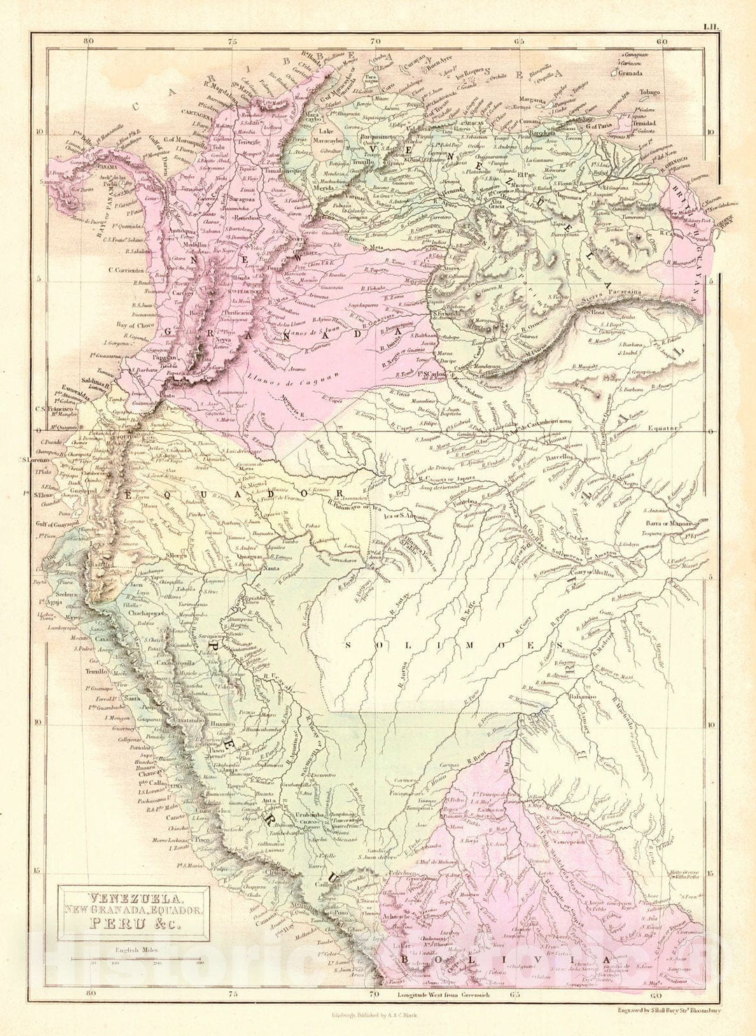 Historic Map : 1854 Venezuela, New Granada, Bolvia, Equador, Peru, ect. : Vintage Wall Art