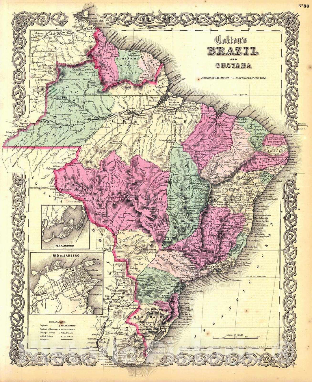 Historic Map : 1855 Colton's Brazil and Guayana : Vintage Wall Art