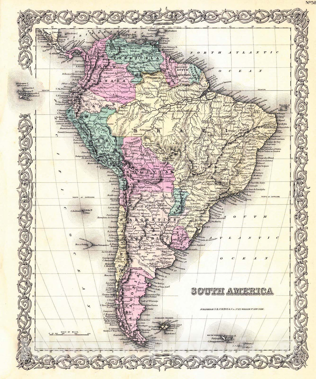 Historic Map : 1855 South America : Vintage Wall Art