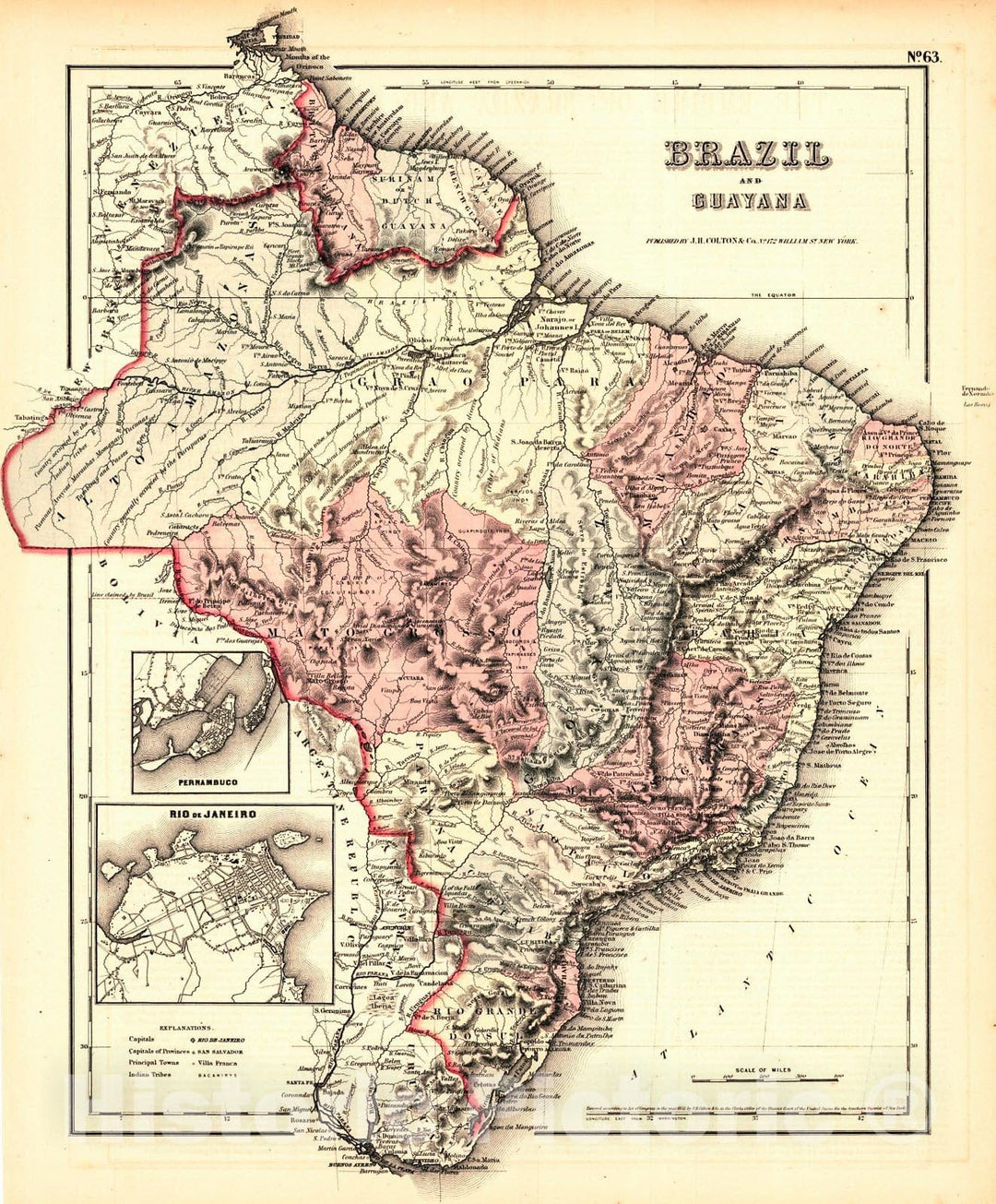 Historic Map : 1857 Brazil and Guyana : Vintage Wall Art