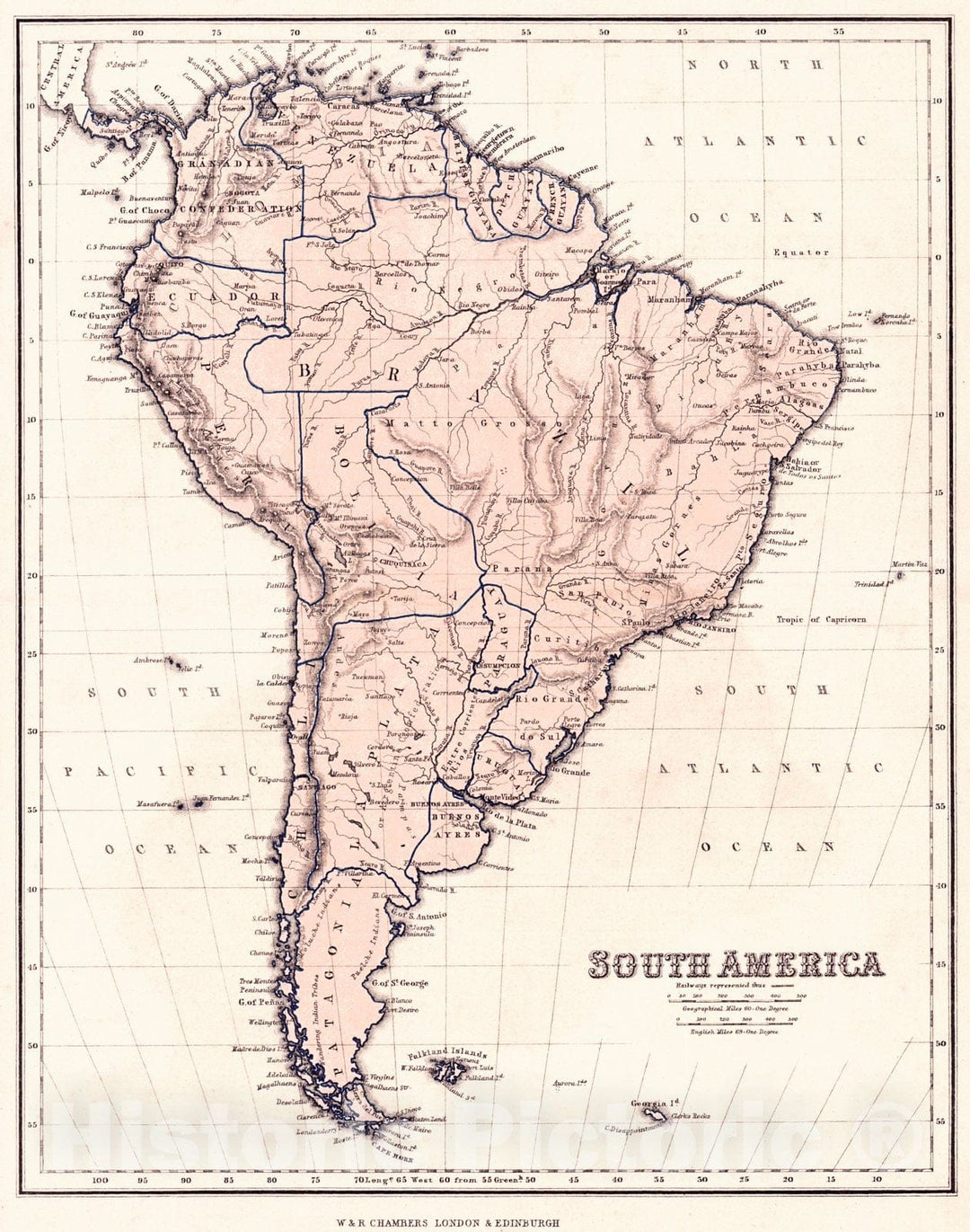 Historic Map : 1860 South America : Vintage Wall Art