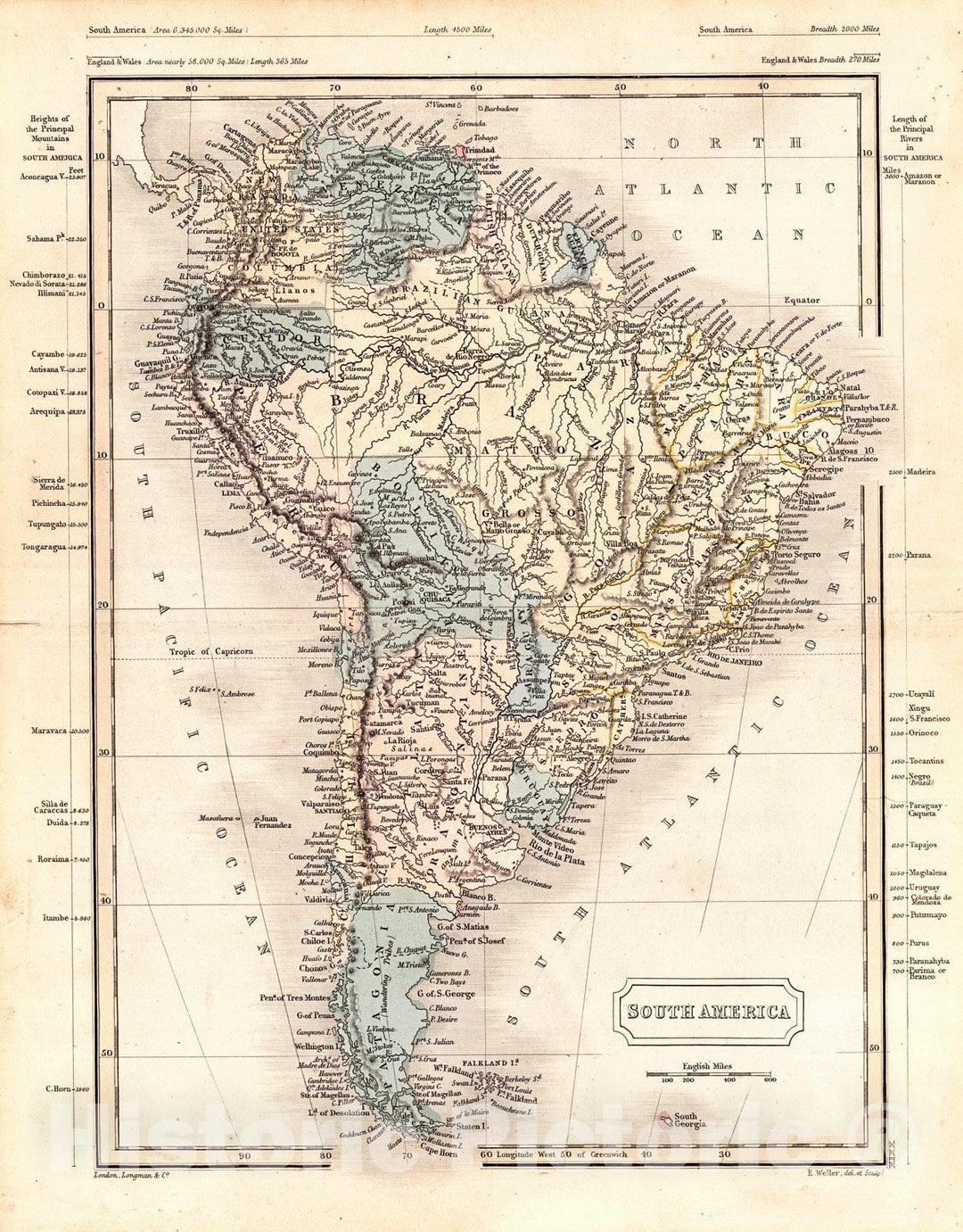 Historic Map : 1861 South America : Vintage Wall Art