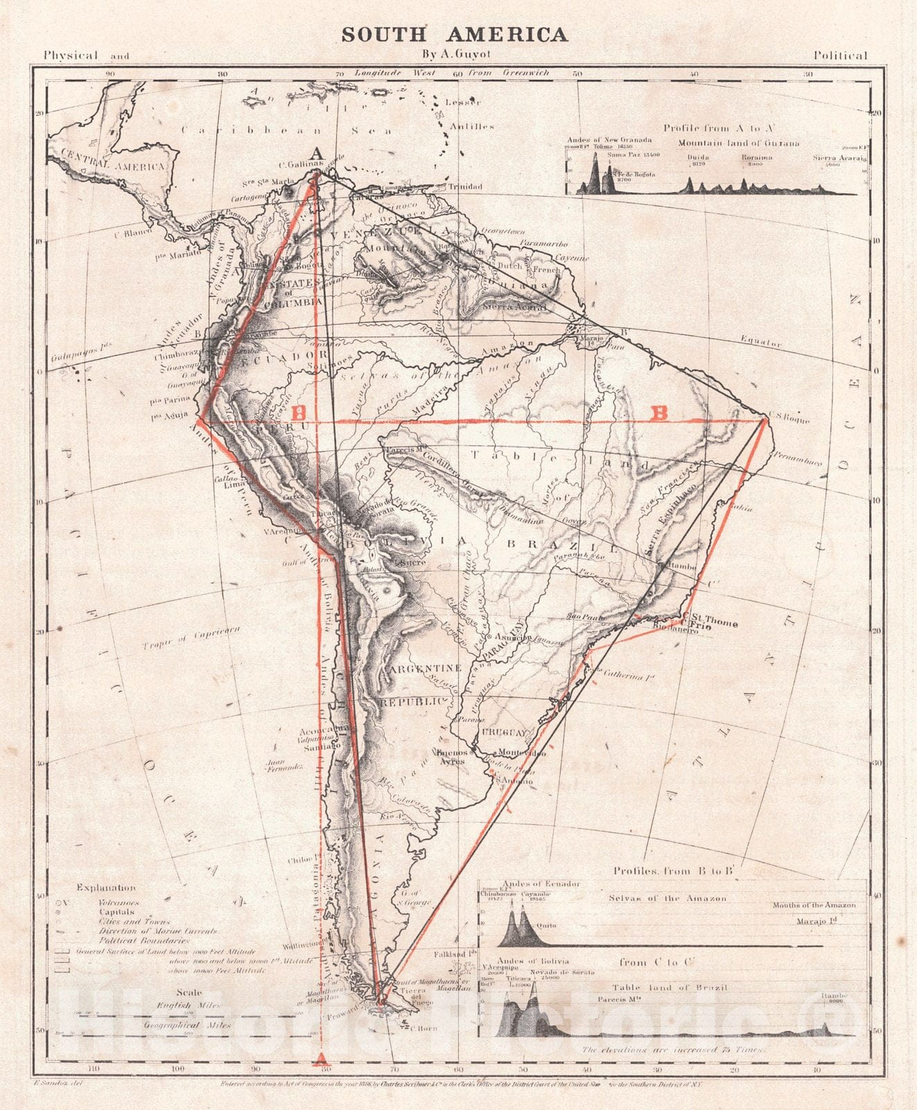 Historic Map : 1868 South America : Vintage Wall Art