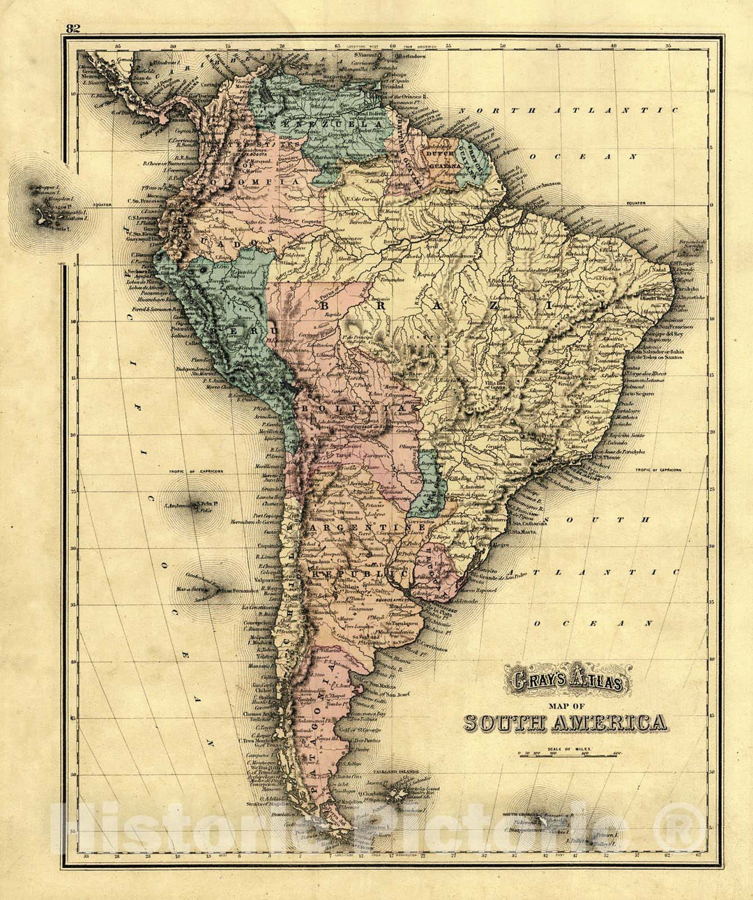 Historic Map : 1873 South America : Vintage Wall Art