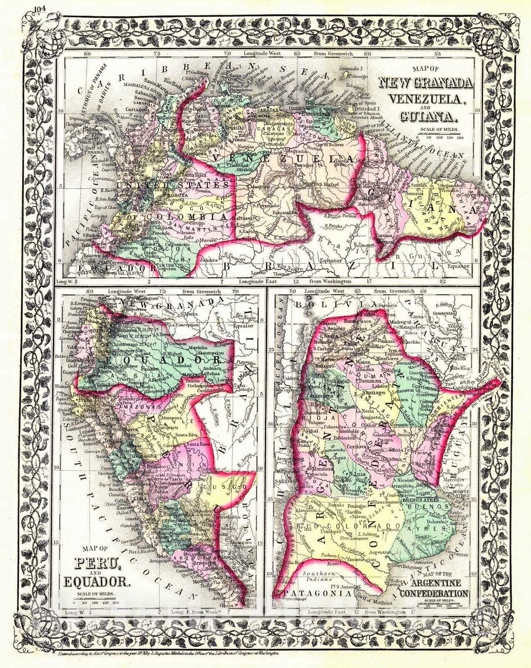 Historic Map : 1876 Map of New Granada, Venezuela & Guiana; Map of Peru and Equador; Map of the Argentine Confederation : Vintage Wall Art