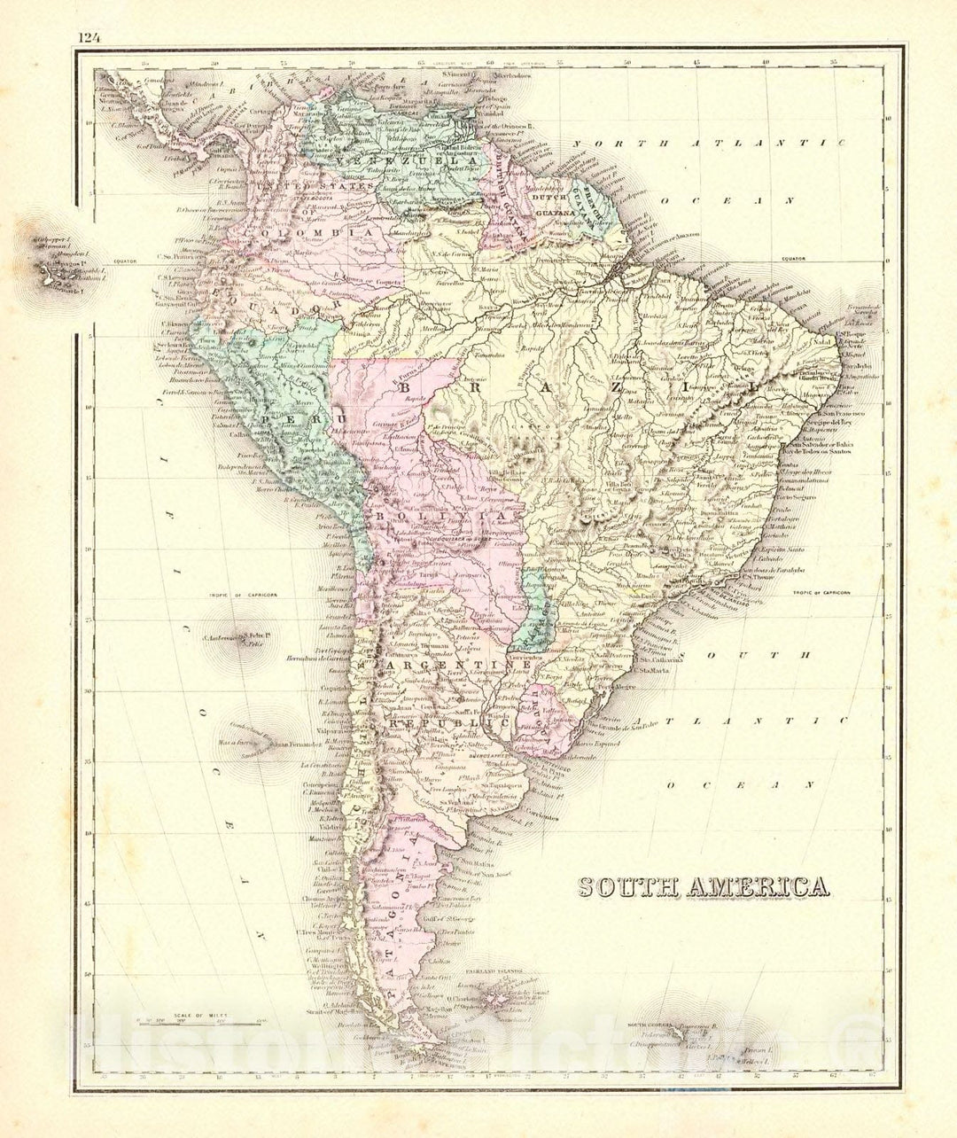 Historic Map : 1876 South America : Vintage Wall Art