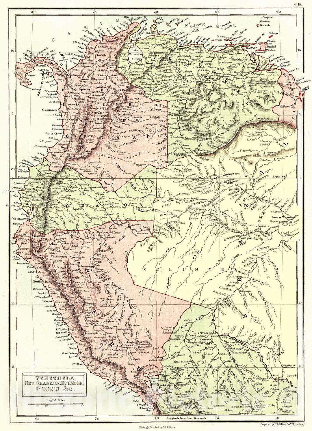 Historic Map : 1879 Venezuela, New Granada, Equador, Peru : Vintage Wall Art