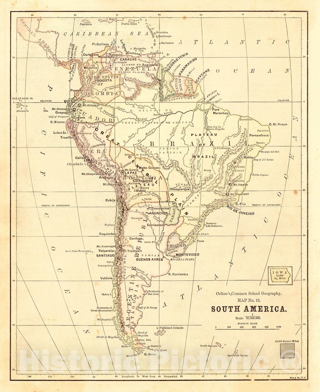 Historic Map : 1880 South America : Vintage Wall Art