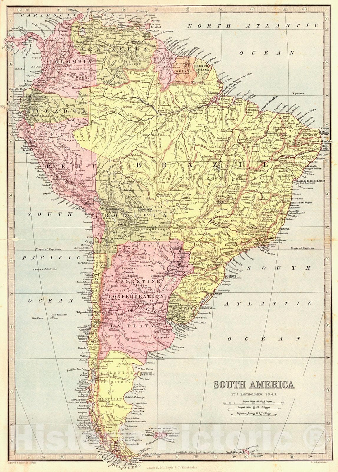 Historic Map : 1881 South America : Vintage Wall Art