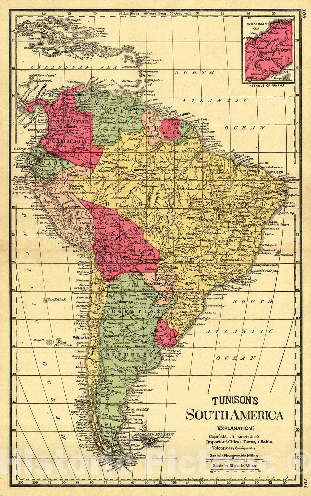 Historic Map : 1882 South America : Vintage Wall Art