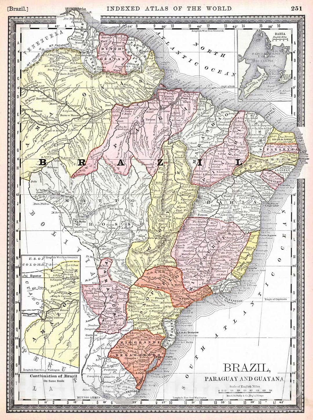 Historic Map : 1884 Brazil, Paraguay and Guayana : Vintage Wall Art