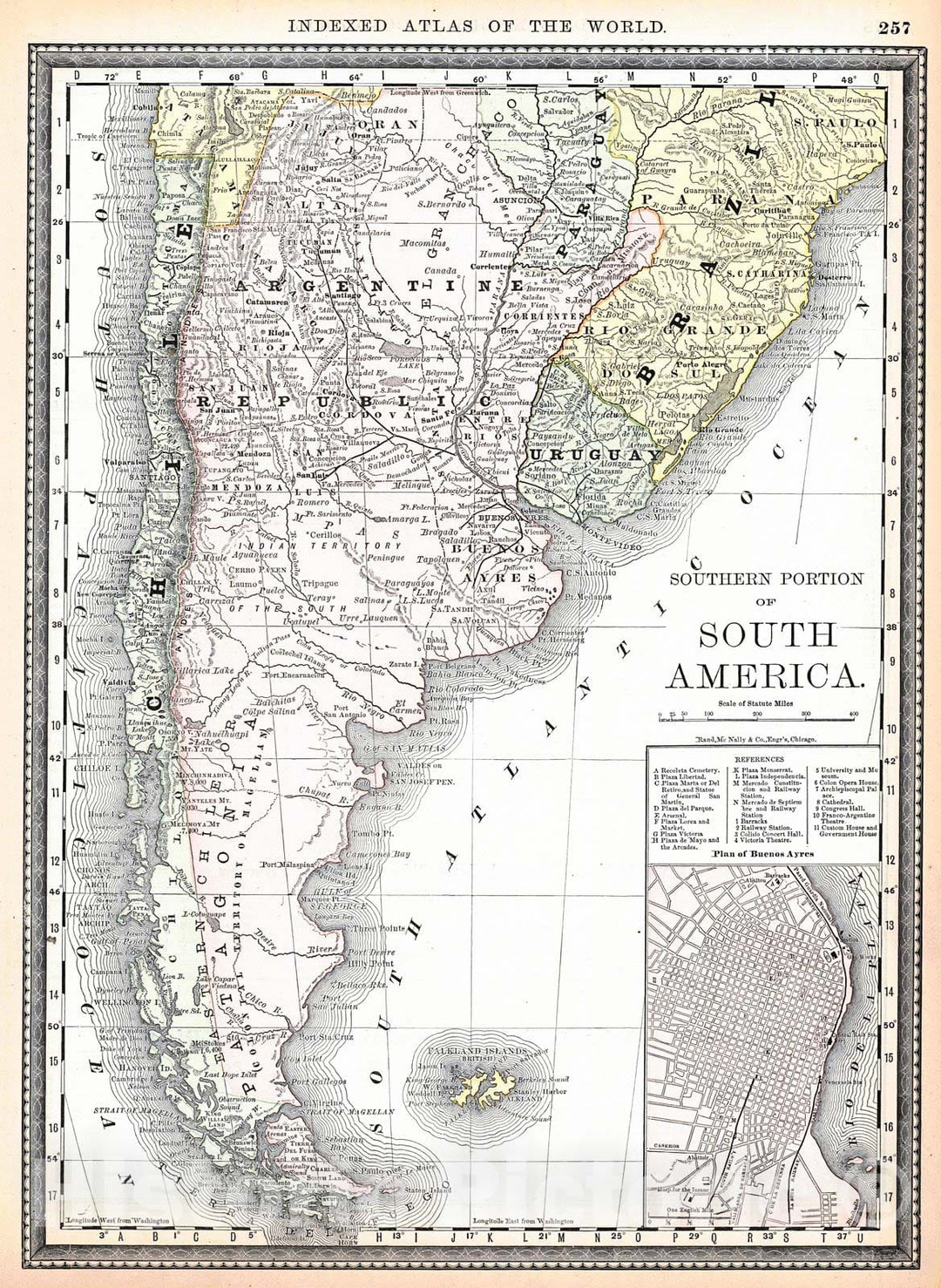 Historic Map : 1884 Southern Portion of South America : Vintage Wall Art