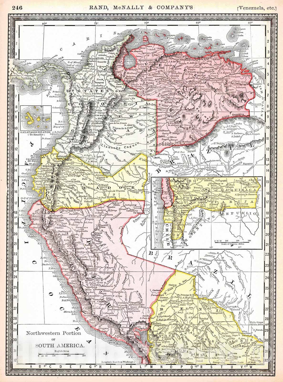 Historic Map : 1884 Northwestern Portion of South America  : Vintage Wall Art