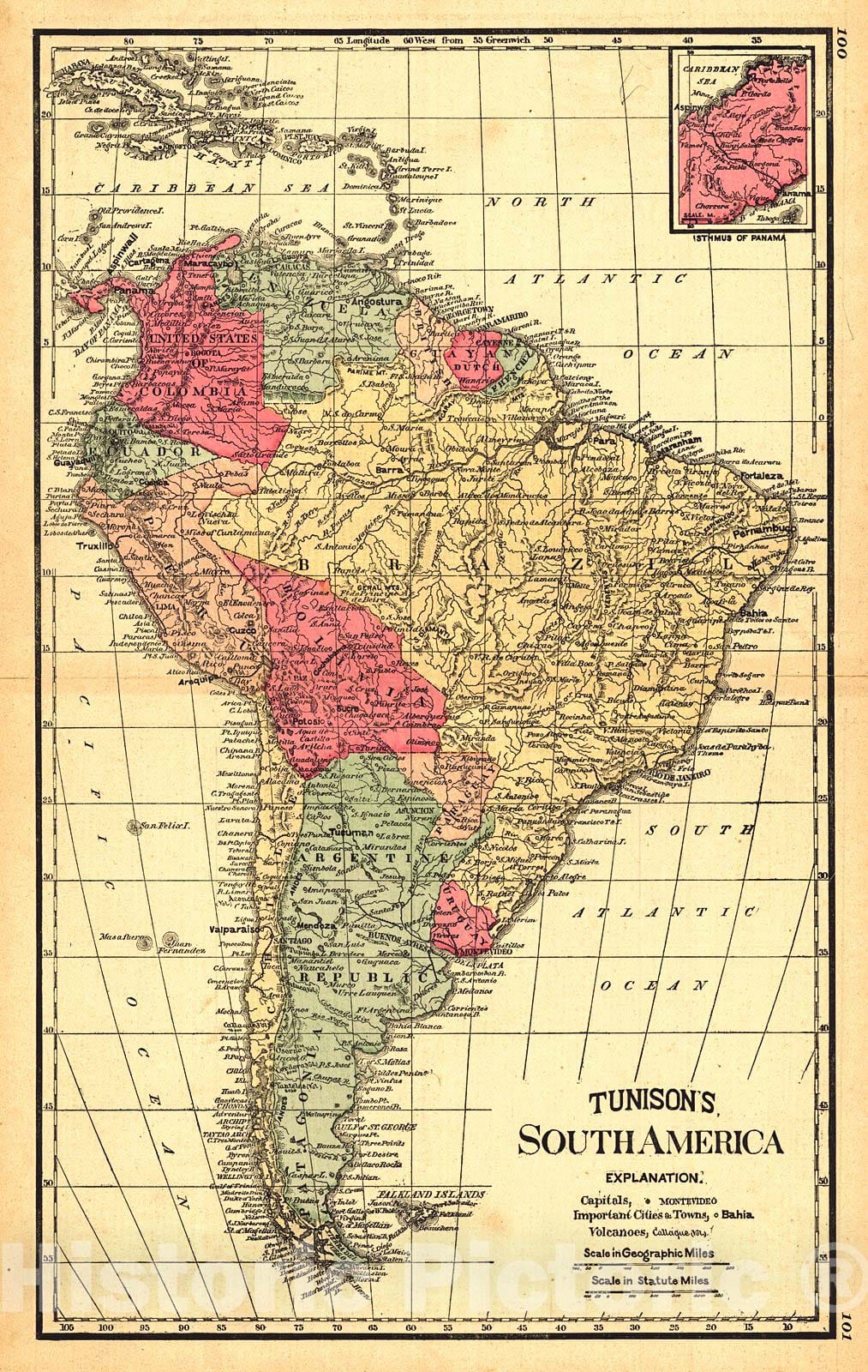 Historic Map : 1885 South America : Vintage Wall Art