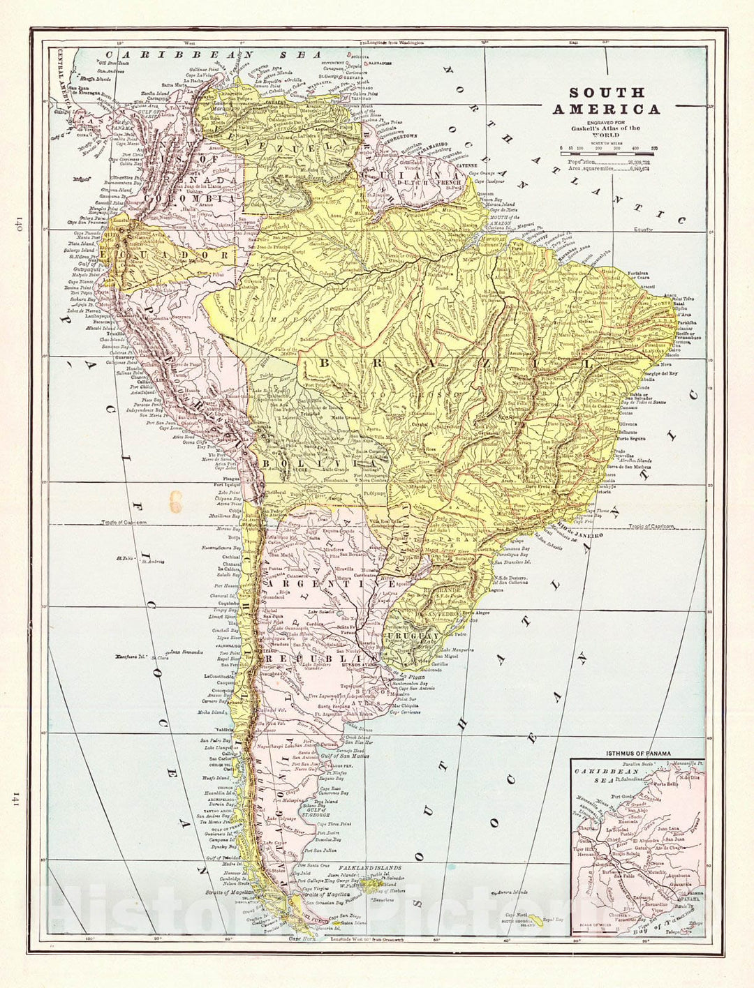 Historic Map : 1887 South America : Vintage Wall Art