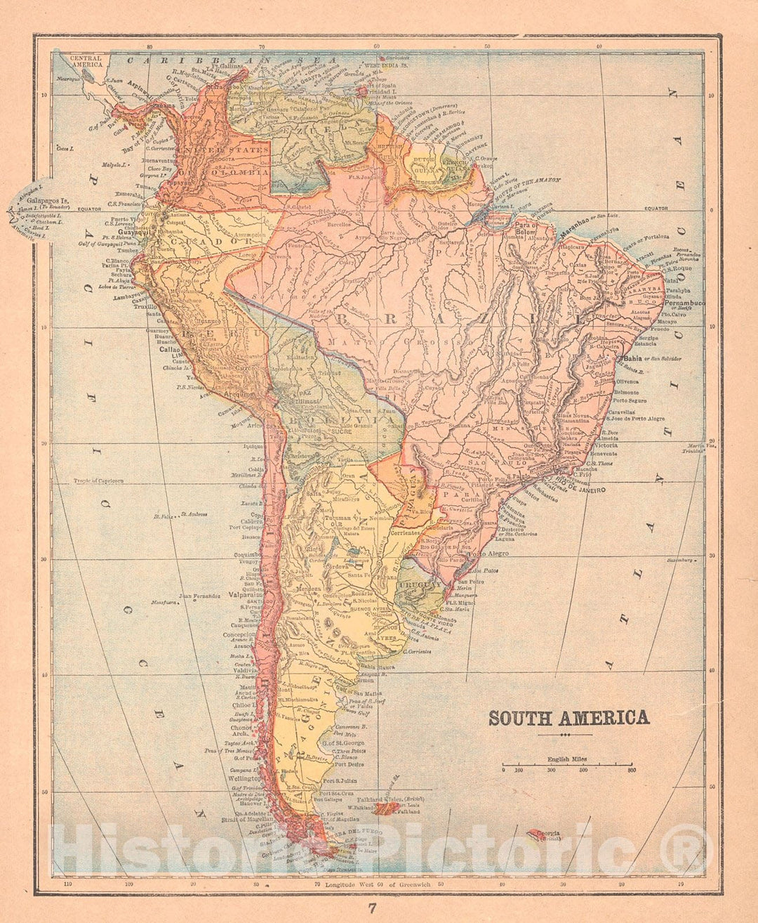 Historic Map : 1889 South America : Vintage Wall Art