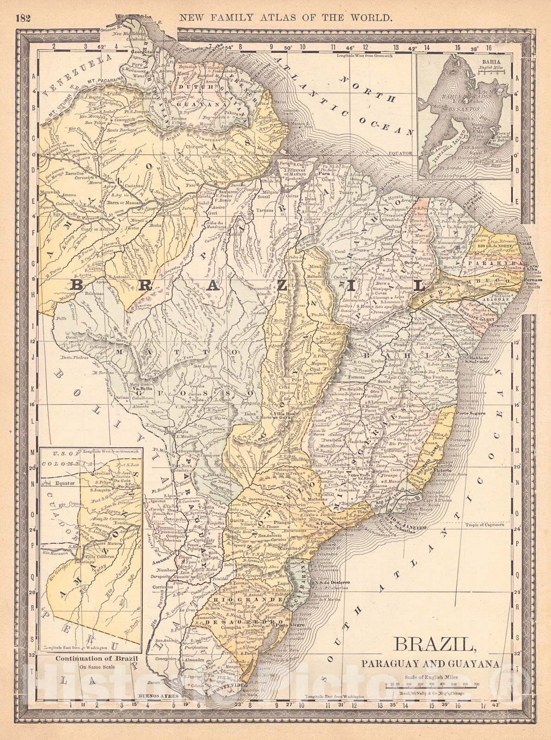 Historic Map : 1890 Brazil, Paraguay and Guayana : Vintage Wall Art