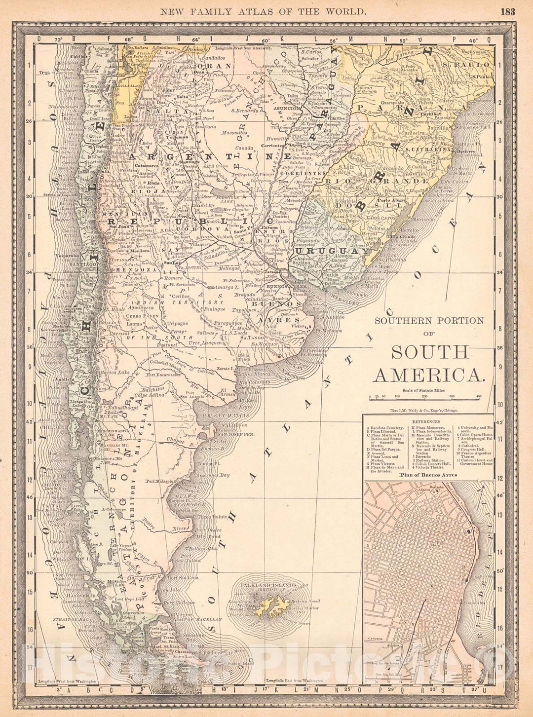 Historic Map : 1890 Southern Portion of South America : Vintage Wall Art