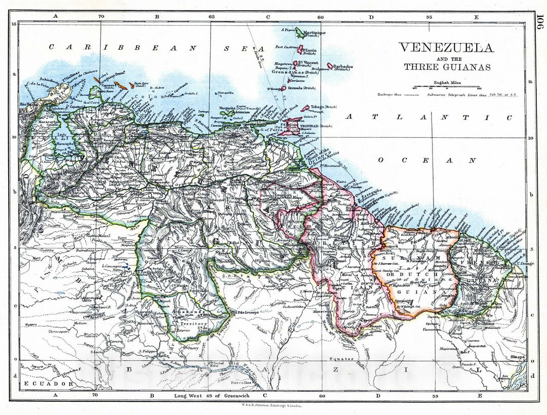 Historic Map : 1897 Venezuela and the Three Guianas : Vintage Wall Art