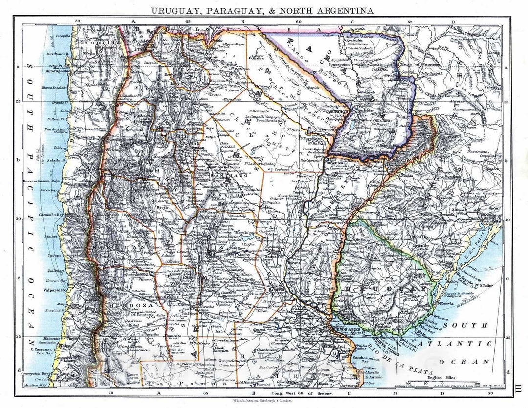 Historic Map : 1897 Uruguay, Paraguay and North Argentina : Vintage Wall Art