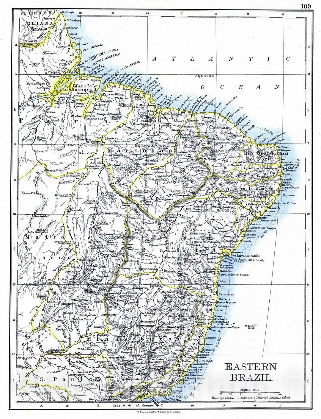 Historic Map : 1897 Eastern Brazil : Vintage Wall Art