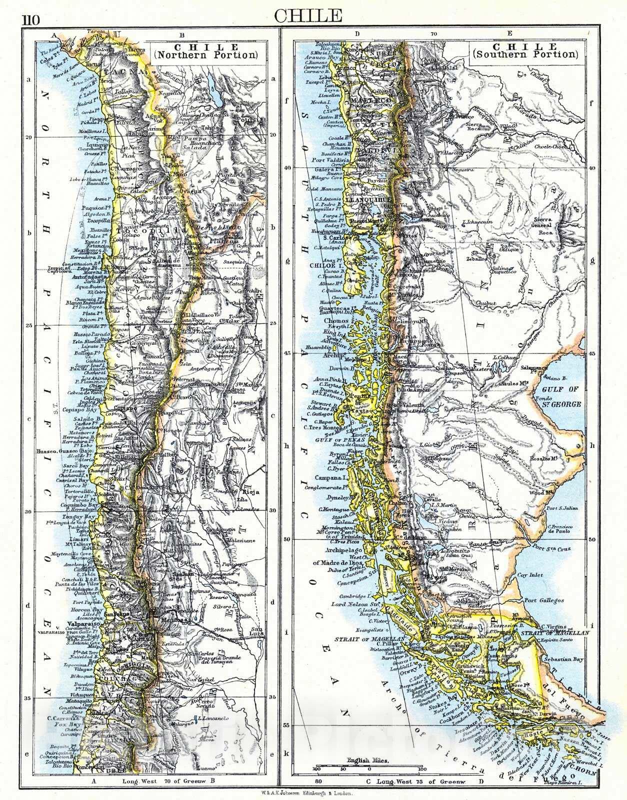 Historic Map : 1897 Chile : Vintage Wall Art