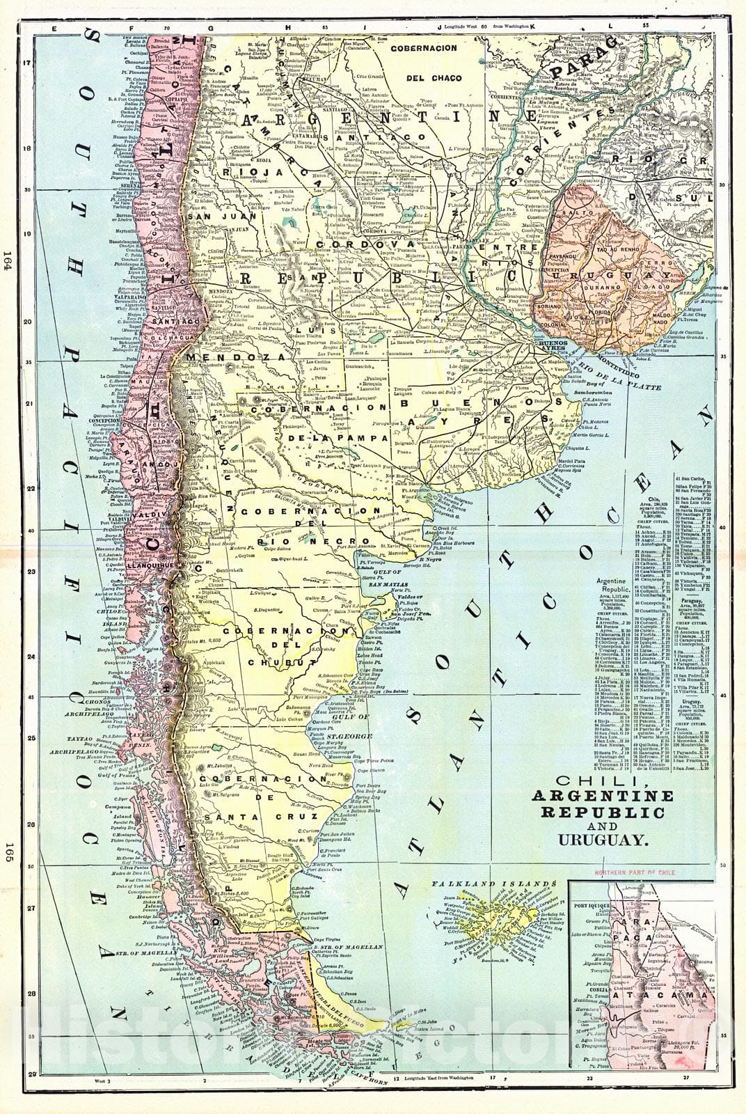 Historic Map : 1898 Chili, Argentine Republic & Uruguay  : Vintage Wall Art