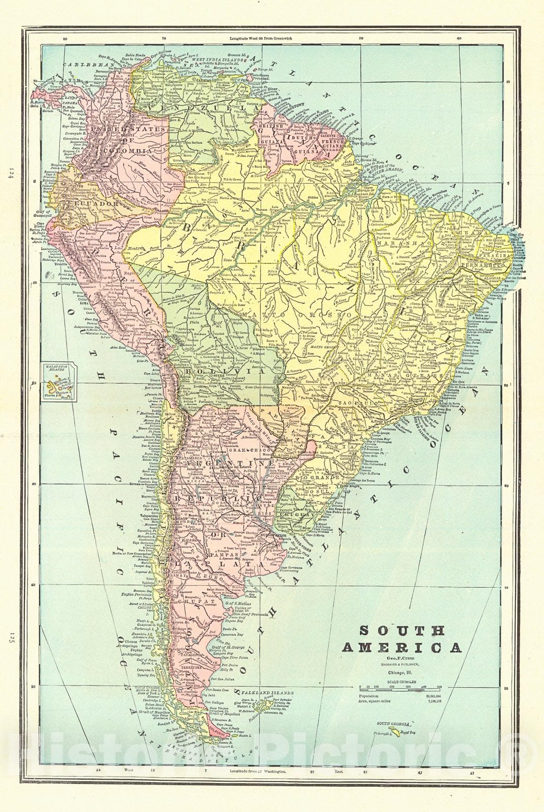 Historic Map : 1899 South America : Vintage Wall Art