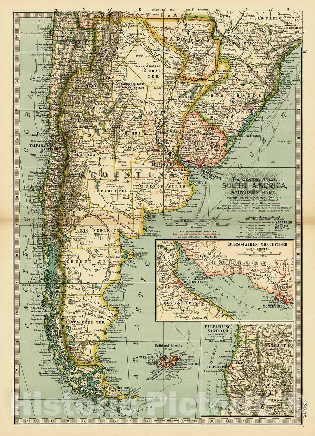 Historic Map : 1899 South America- Southern Part : Vintage Wall Art