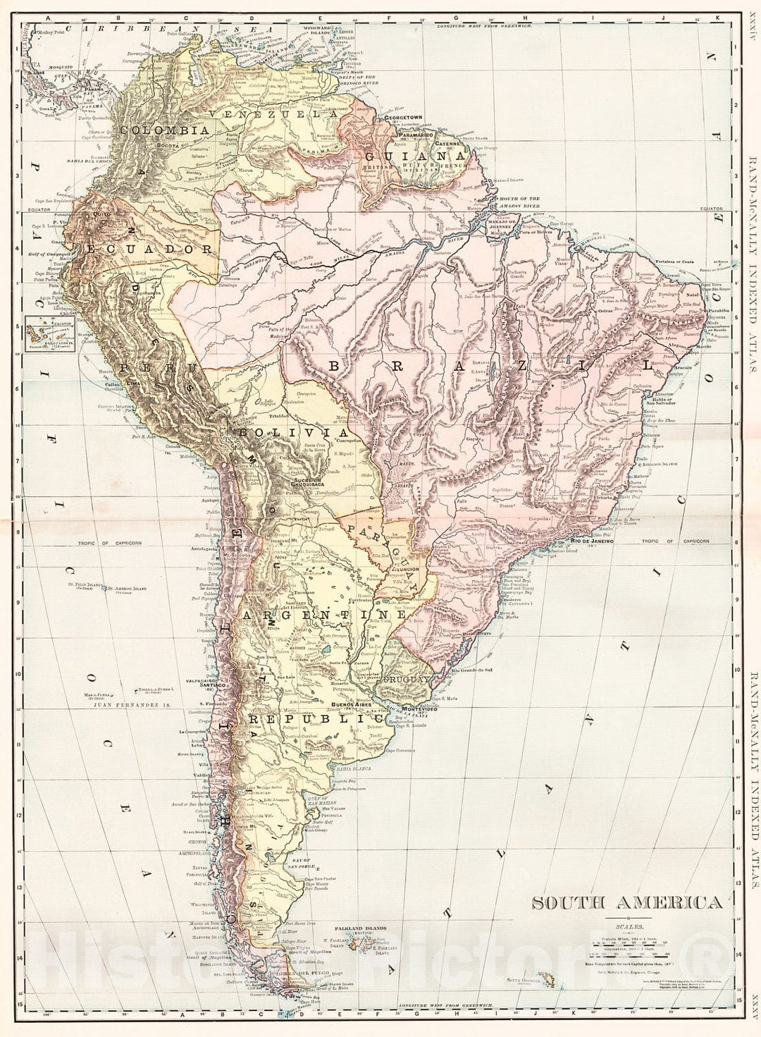 Historic Map : 1905 South America : Vintage Wall Art