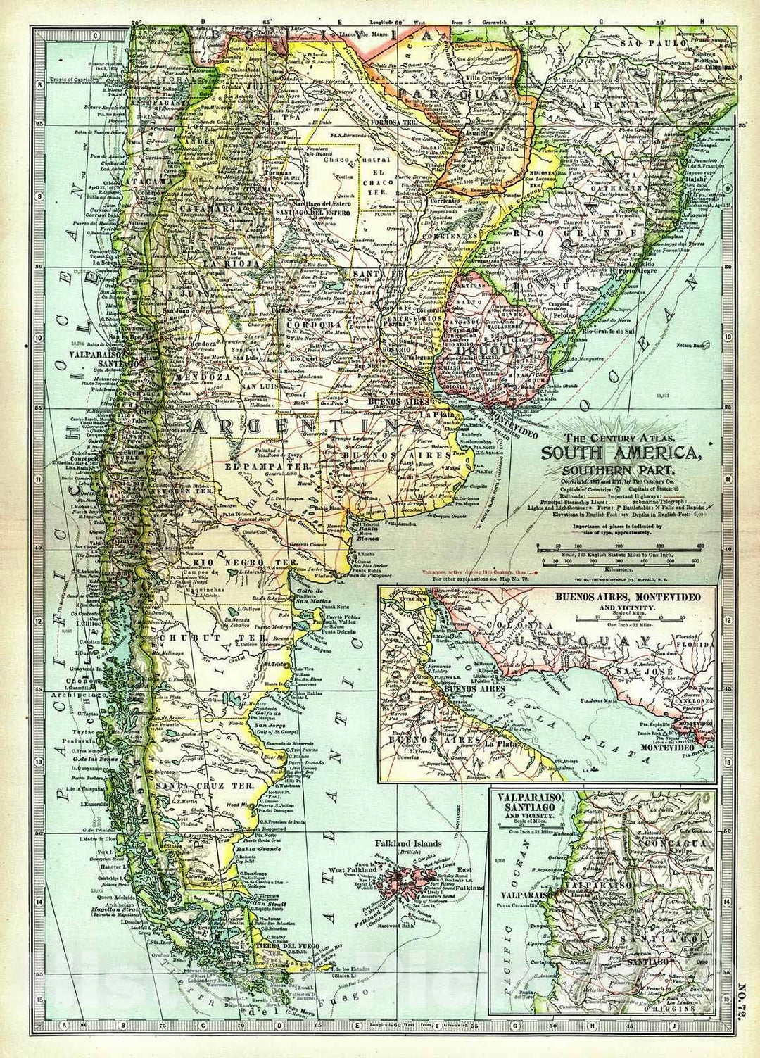 Historic Map : 1913 South America, Southern Part : Vintage Wall Art