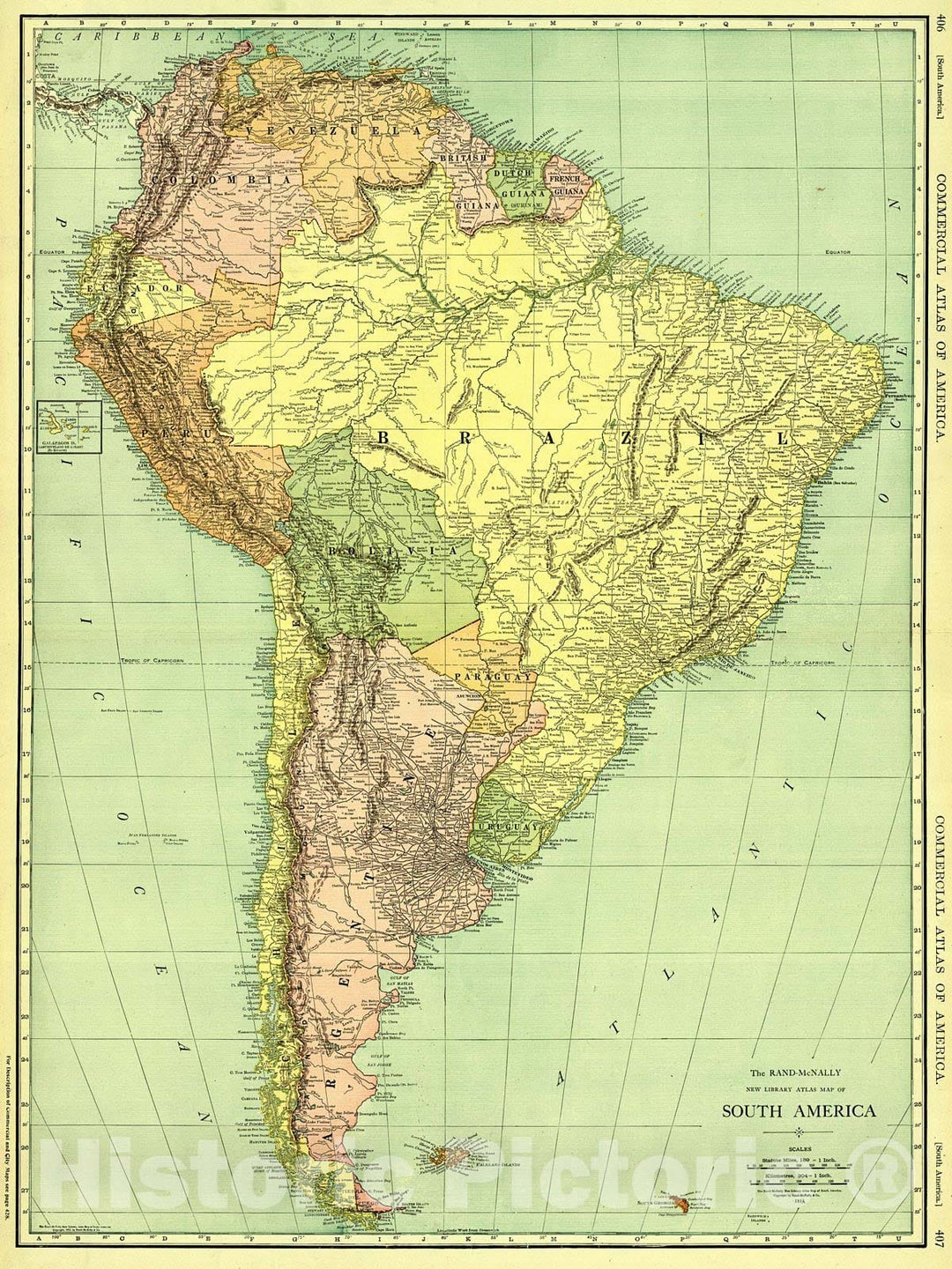 Historic Map : 1914 South America : Vintage Wall Art